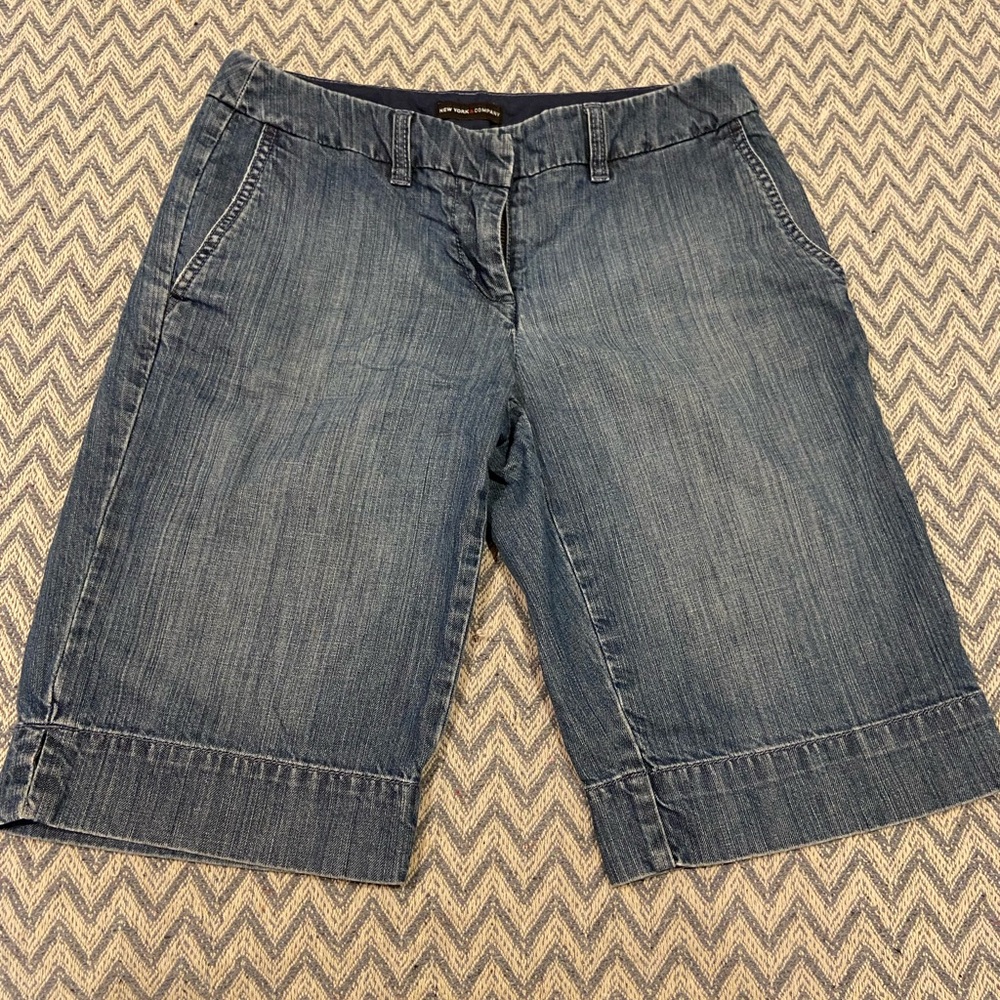 New York & Company Denim Bermuda Shorts - Blue